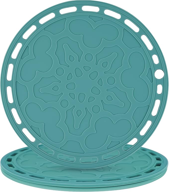 Teal Trivets Mats for Hot Pots and Pans, Big Round Silicone Pot Holder Hot Pads for Hot Dishes, Mats for Countertops, Tables, Spoon Rest Small Place Mats Set of 3