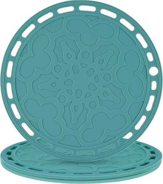 Teal Trivets Mats for Hot Pots and Pans, Big Round Silicone Pot Holder Hot Pads for Hot Dishes, Mats for Countertops, Tables, Spoon Rest Small Place Mats Set of 3
