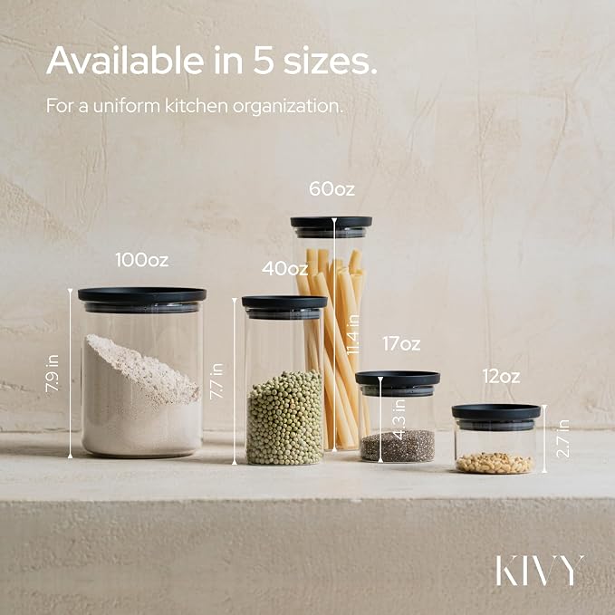 KIVY Large Glass Jar with transparent Glass Lid [100oz] Sealed glass canisters with airtight lid - Black canister - Laundry pod jar - Rice Storage jar - Flour and sugar containers - Flour Canister