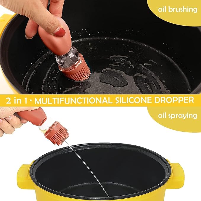 Oil Dispenser Bottle with Silicone Brush, 200ML 2 in 1 Silicone Dropper Measuring Oil Dispenser Bottle for Kitchen Cooking, Frying, Baking, BBQ Pancake, Air Fryer, Marinating - Orange