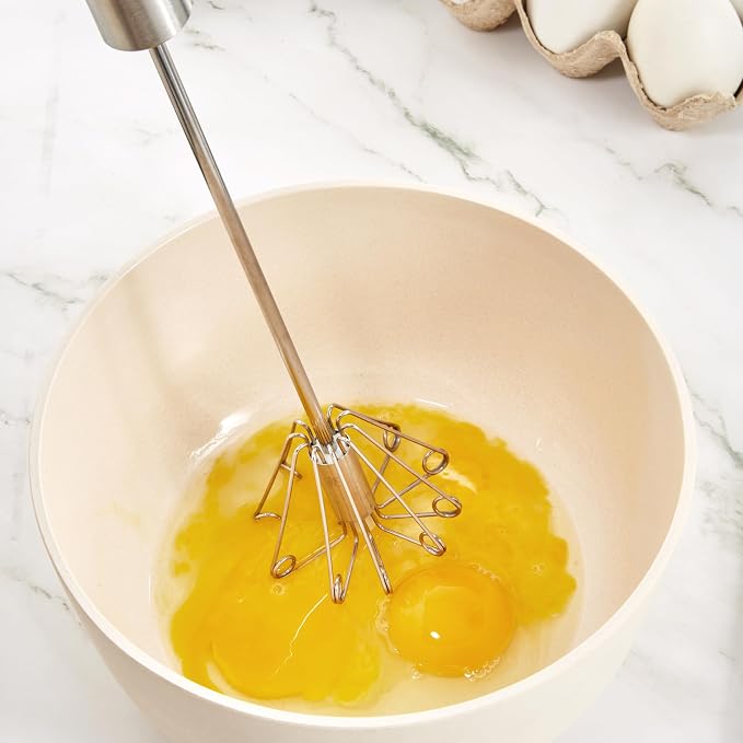 BergHOFF Essentials Stainless Steel 14" Miracle Whisk, Rotate Balloon Head, Soft-touch Handle, Beating Eggs, Dough, Mixing, Stirring, Black