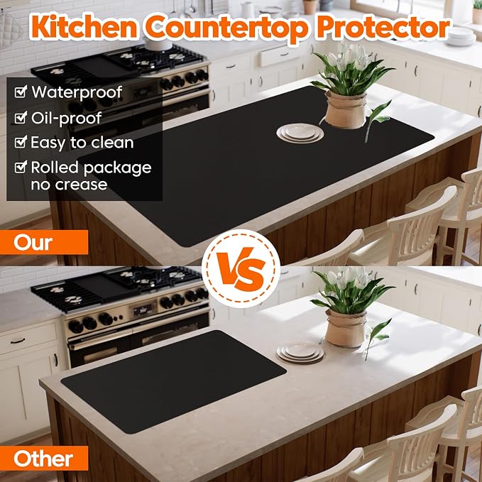 Large Silicone Mat, 72”x16” Heat Resistant Mats for Countertop, Cuttable Waterproof Kitchen Counter Mat, Multipurpose Countertop Protector Mat, Silicone Mats for Kitchen Counter (Black)