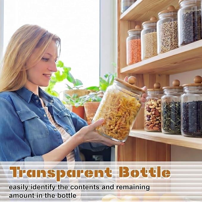2 Pack 68 oz Glass Storage Jars with Airtight Knob Bamboo Lid Thick Food Canister with Seal Clear Food Storage Container for Kitchen Flour Sugar Cookies Coffee Bean Pantry Organization