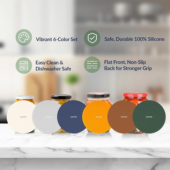 NiHome Silicone Jar Opener Gripper Pads, 6 In for Seniors, Vintage, 6 Pack | Textured Back Pattern For Superior Grip, Food-Grade Silicone, Heat-Resistant Multi-Use Kitchen Pad For Jars, Pots, Spoons
