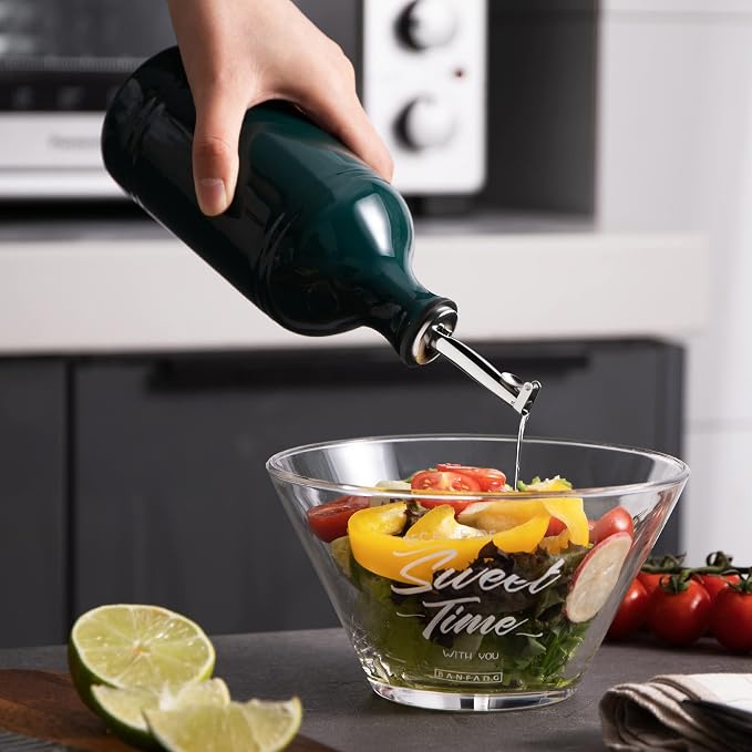 Sweejar Ceramic Olive Oil Dispenser Bottle, Opaque Oil Cruet Protects to Reduce Oxidation, Suitable for Storage Vinegar, Coffee Syrups & Other Liquids, Pack of 1, 15.5 Fl Oz(Jade)