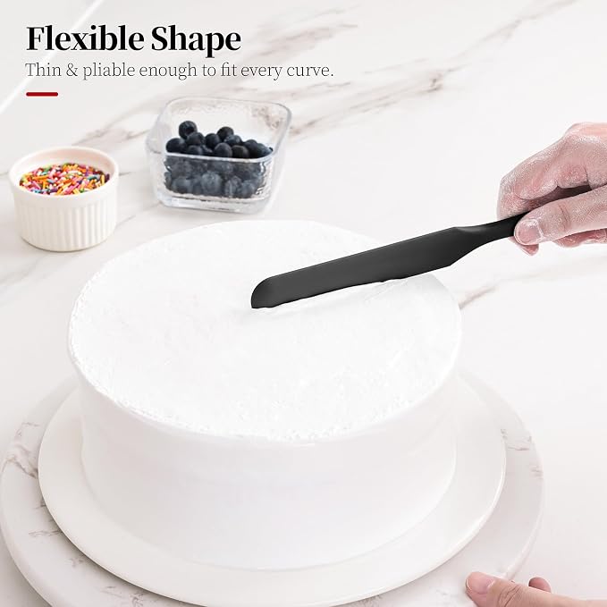 600ºF Heat Resistant Silicone Spatula Spoonula Set of 4, Black | High Heat Food Safe Kitchen Use Scraper for Cooking Baking Mixing Scraping Stirring Cake Nonstick Cookware Pan Bowl
