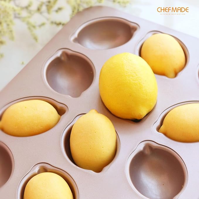 CHEFMADE Muffin Cake pan, 12-Cavity Non-Stick Lemon-Shaped Bakeware for Oven Baking (Champagne Gold)
