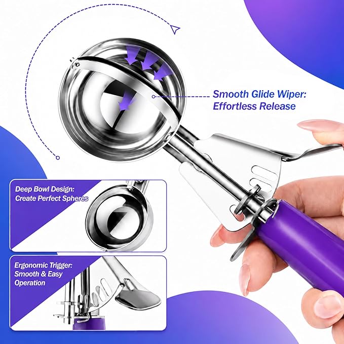 Ice Cream Scoop, Small Size Cookie Scoop Melon Baller Scoop with Trigger Release for Meatballs Melon, Ice Cream Scoop Stainless Steel Scoopers (Small Size - 1.46Tbsp)