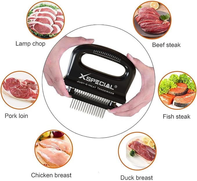Deluxe Meat Tenderizer Tool 48 Blades Stainless Steel - Kitchen Cooking Gadgets Tools with Ultra Sharp Needle That Makes Steak & Chicken Tender - Dishwasher Safe
