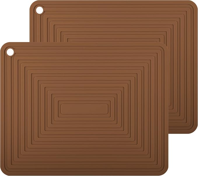 Silicone Trivets for Hot Dishes Pots and Pans, Brown Hot Pads for Kitchen, Multi-Purpose Heat Resistant Mat for Counter, Versatile Trivet Mat, Flexible Silicone Pot Holders Set 2