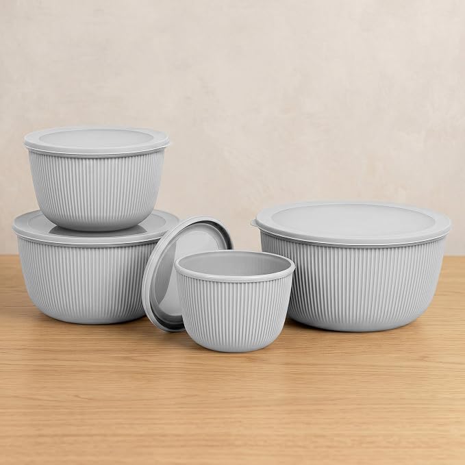 BoxedHome 4.97 Quarts Nesting Plastic Mixing Bowls, BPA-Free Plastic, Microwave and Dishwasher Safe, Set of 4, 4.97/3.38/2.22/1.27 quart, Gray