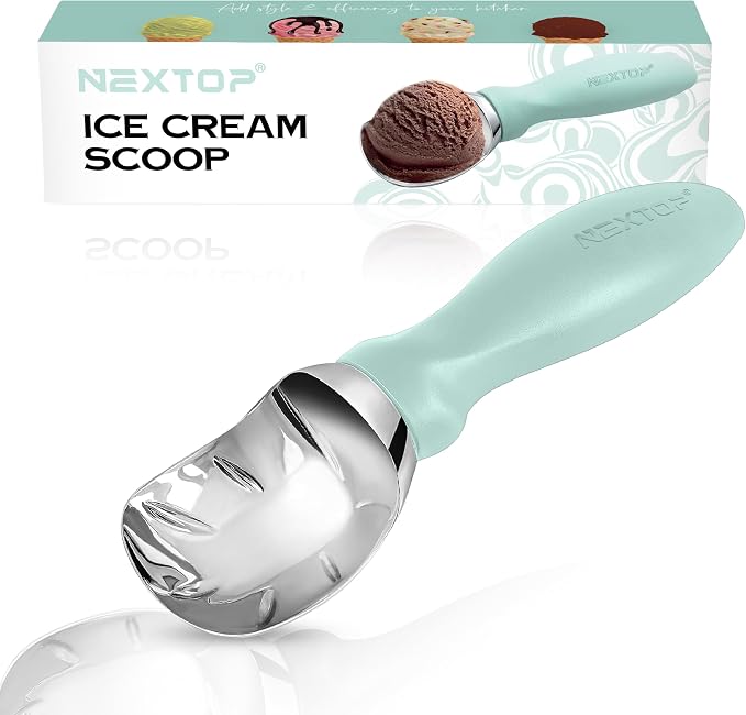 Nextop Ice Cream Scoop with Comfortable Handle - Ergonomic Spoon, Durable Perfect Metal Round Round Scoops Ideal for Ice Cream, Sorbet, Gelato Perfect for Home Use, Kitchen Essential. (Mint)