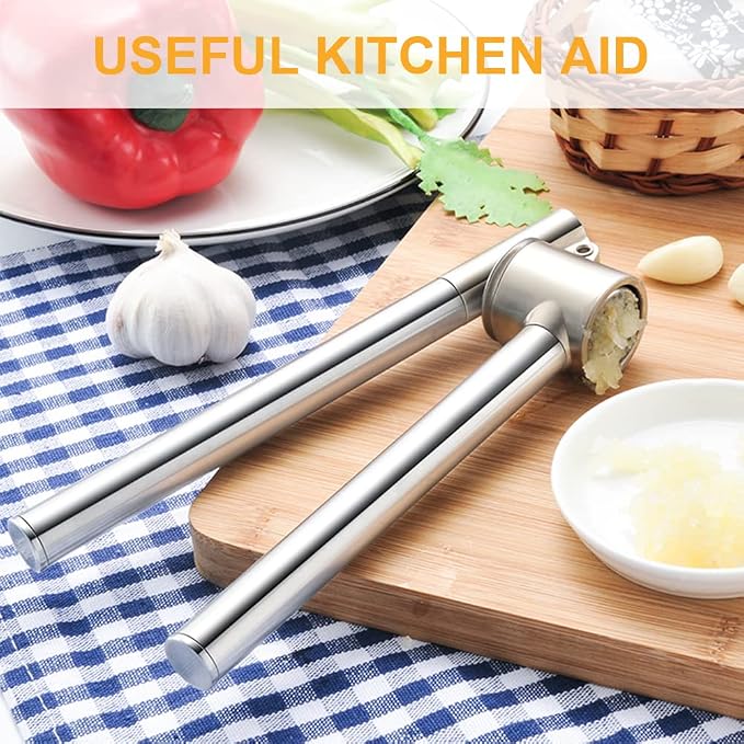 Garlic Press Garlic Mincer & Crusher Stainless Steel Garlic Press Set for Kitchen with Brush & Peeler, Kitchen for Garlic, Garlic Presser Easy to Clean Easy Squeeze Rust Proof (Small A - Single)