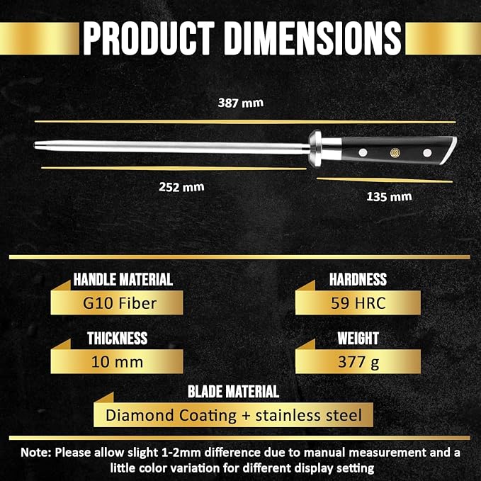 SliceElite Knife Sharpener Rod 10 Inch Sharpening Steel G10 Handle Diamond Coated Honing Rod Knife Steel Sharpener Chef Kitchen Knives Tool Honer Sharpener Japanese Style Utility