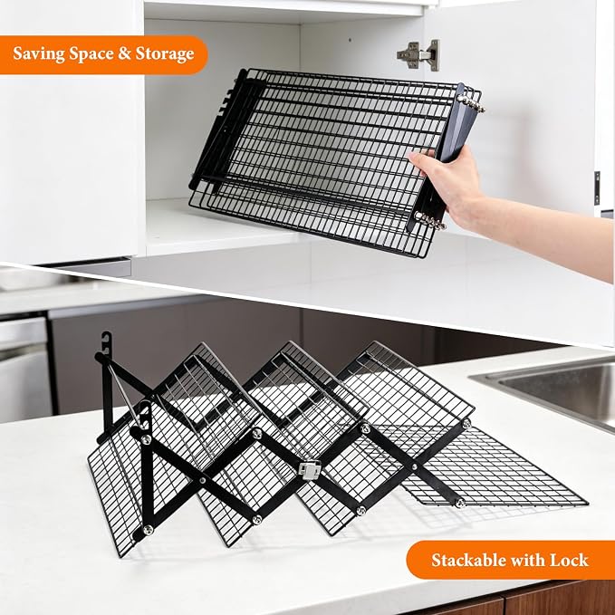 4 Tier Collapsible Cooling Rack，3 Setting Design, Adjustable ＆ Stackable Baking Rack, for Baking, Cookies, Bread, Gifts for Baking Must Haves