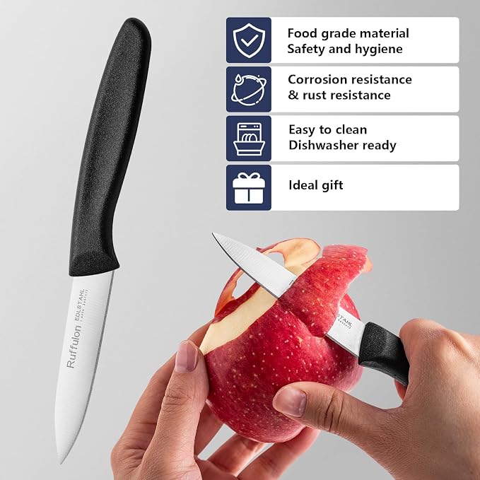 Paring Knife Fruit Knife Set (6 Pieces), Ultra Sharp Stainless Steel Vegetable and Fruit Knife with PP Plastic Ergonomic Handle for Cutting Fruits and Vegetables.Black.