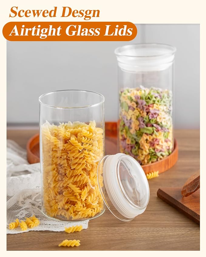 ZENS Glass Canisters with Airtight Lids, Set of 2 50oz Tall Storage Jars | Borosilicate Glass Jars with Airtight Lid, Wide Mouth Pasta Containers for Pantry Food Storage