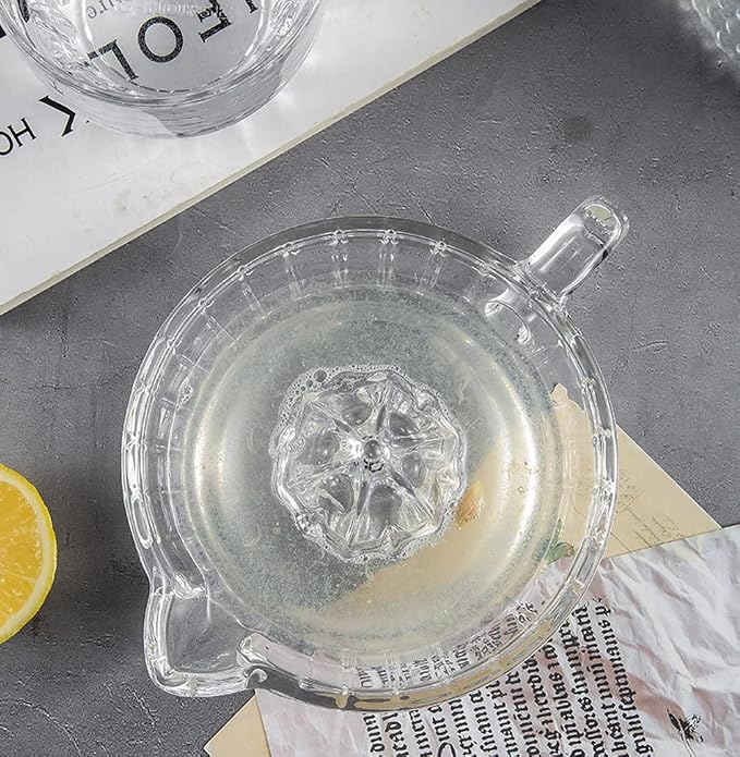 Citrus Juicer with Handle and Pour Spout, Glass Manual Juicer for Small Lemon and Small Orange