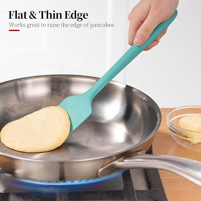 Silicone Flat Spoon Spatula Set, Luxiwise 600ºF Heat Resistant Kitchen Baking Scraper Cooking Spoonula Non-Stick BPA-Free Dishwasher Safe for Seamless Mixing Folding Scraping Serving (Aqua Sky & Red)