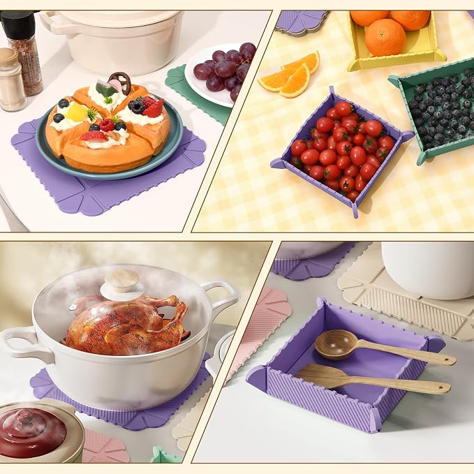 Magnetic Silicone Trivet & Pot Holder, Kitchen Heat Resistant Mat | Trivets for Hot Dishes, Hot Pots & Pans, Non-Slip Hot Pads for Countertops & Dining Table & Oven, Jar Opener & Spoon Rest