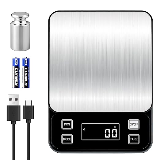 IP67 Waterproof Digital Kitchen Scal 10kg/0.1g High Precision Food Scale with Type-C Rechargeable 304 Stainless Steel Platform Tare & Counting Function for Baking Cooking Meal Prep