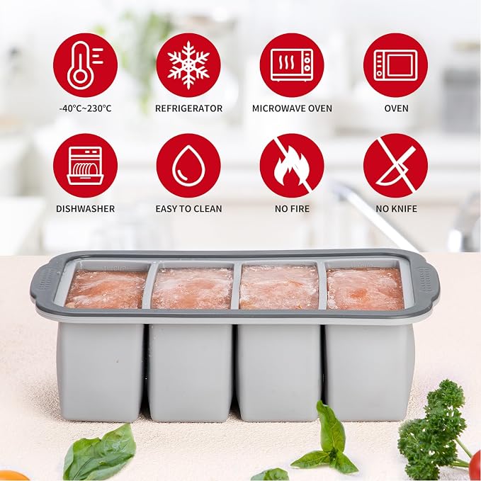 Extra Large Silicone Ice Cube Tray with Lid, Easy Release 1.5 Cup Freezer Trays for Soup, Broth, Sauce & Food Storage, BPA-Free Reusable Freezing Mold, 2 Pack Grey