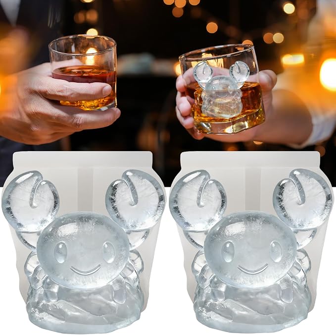 3D Crab Ice Cube Silicone Molds Tray for Whiskey, Cocktail, Drink, Bar; Rich Details. Fun Animal Mold for DIY Craft Taba Squishy Chocolate Soap Candle Resin Gift for Women Girls Boys; 2 Pack