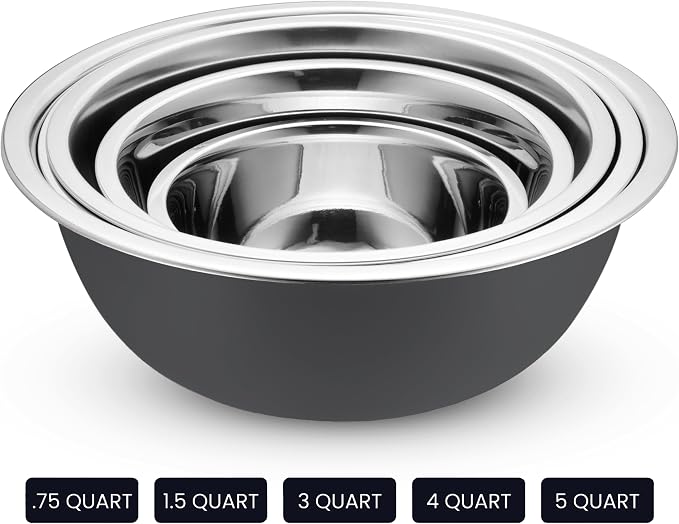 10-Piece Stainless Steel Mixing Bowl Set with Lids for Food Prep & Storage | WHYSKO Mixing Bowls with Lids Set - .75, 1, 1.5, 3 & 5 Quart Kitchen Bowls, Rustproof Metal Nesting Bowls, Dishwasher Safe
