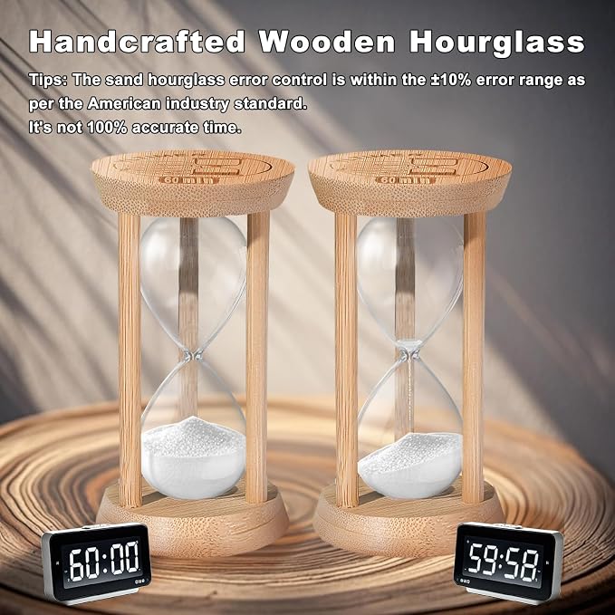 5 Minute Sand Timers, Wooden Mini White Sand Hourglass for Classroom, 5 Min Small Reloj De Arena, Sandglass Clock for Kitchen, Office, Game, Decor