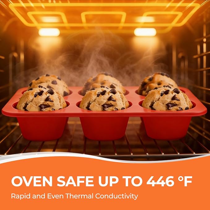 Jumbo Muffin Pan, 3.5 Inch Large Muffin Pan 6 Cup Silicone Jumbo Cupcake Tin for Baking Food Grade Silicone Mold Non Stick