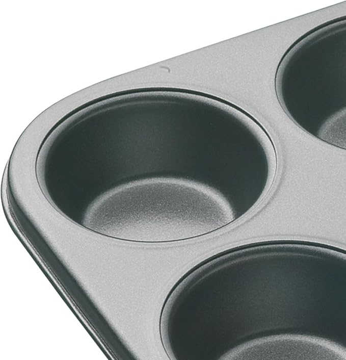 MasterClass KCMCHB6 6 Hole Muffin Tray with PFOA Non Stick, Robust 1mm Carbon Steel, 27 x 18cm Cupcake Tin, Grey