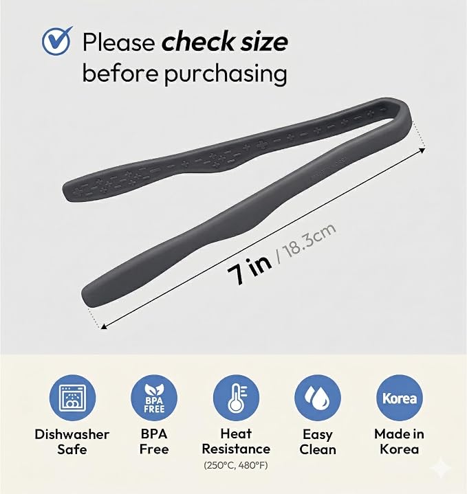 carrotez Mini Silicone Toaster Tongs, Anti-Slip,Non-Scratch Mini Tongs 7inch - Dark Gray
