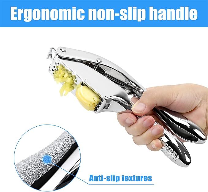 2-in-1 Garlic Cutter Stainless Steel Garlic Press with Ergonomic Non-Slip Handle for Fresh Garlic Ginger Nut Easy to Use & Clean