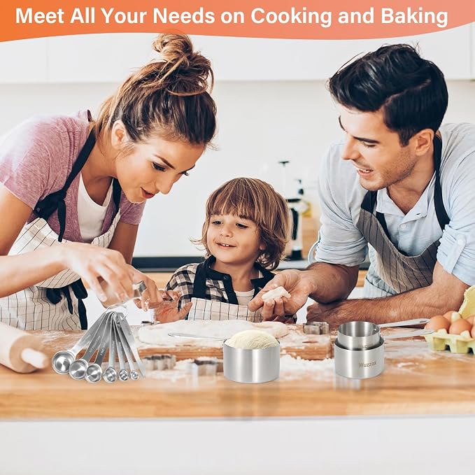 Stainless Steel Measuring Cups & Spoons Set of 13, Stackable Metal Measuring Cups & Spoons, Kitchen Gadgets for Cooking & Baking