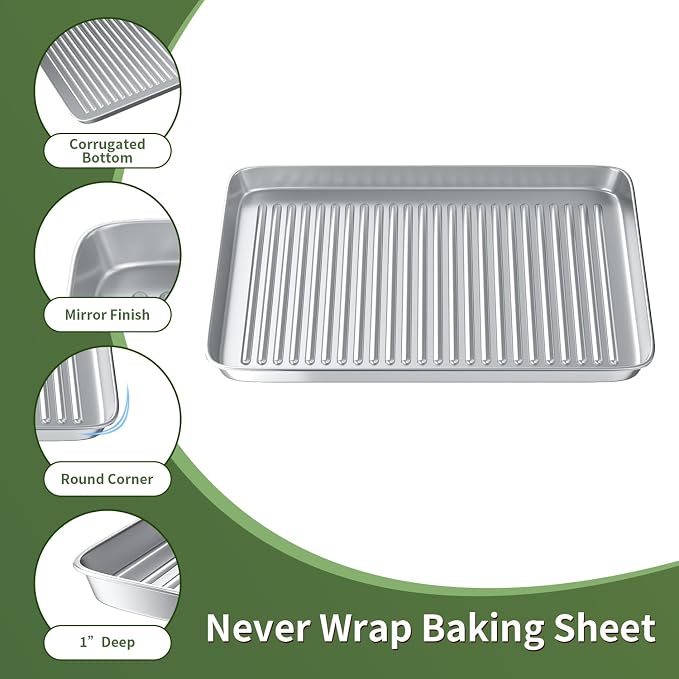 Baking Sheet with Cooling Wire Rack Set - Stainless Steel Baking Sheet Pan | 3 Pans + 3 Racks with Nonstick, Warp Resistant, Heavy Duty Design for Baking, Roasting, and Cooking