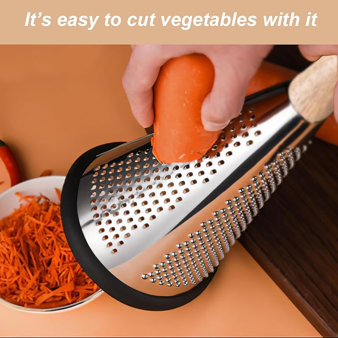 Cone Cheese Grater, 9.6 Inch Stainless Steel Grater and Zester Multifunction Graters with Wood Handle Parmesan Shaver for Cheese, Vegetables, Kitchen Use, 11×11×25.4CM