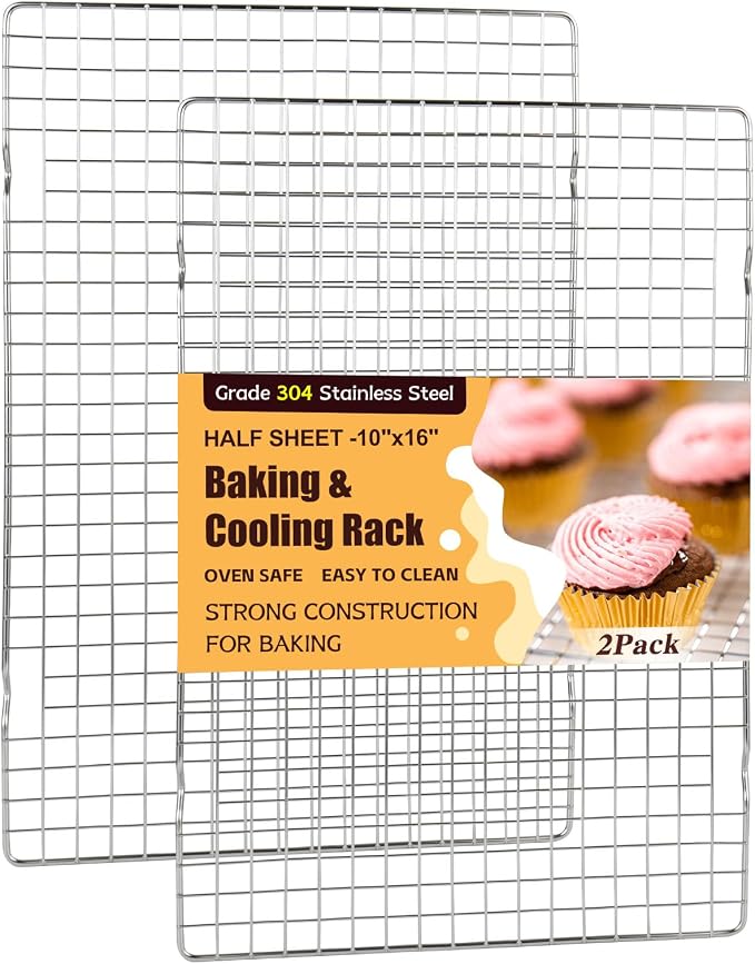 Cooling Racks for Cooking and Baking – 2 PCS 10" x 16" Heavy Duty 304 Stainless Steel Wire Rack, Oven & Dishwasher Safe Baking Cooling Rack for Grilling, Roasting – Fits Half Sheet Pan