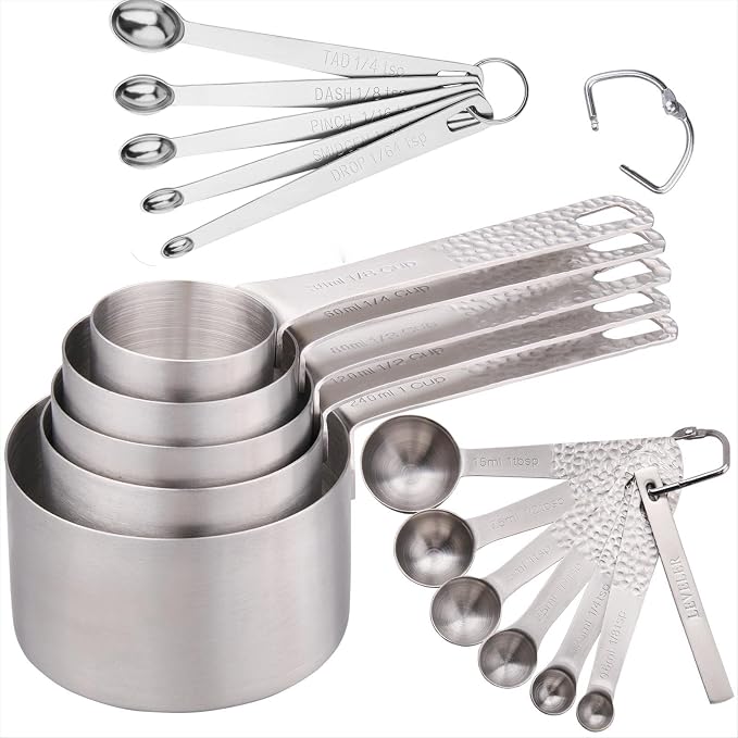 Measuring Cups and Spoons Set, 18/8 Stainless Steel Measuring Cups&Spoons for Kitchen and Baking, Dry and Liquid Metric&US Measuring Cups Spoons with Mini Measuring Spoons Set