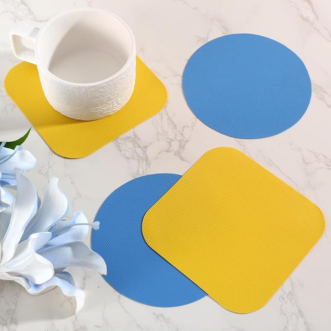 LUTER 4pcs Jar Opener Gripper Pad for Seniors with Weak Hands, Rubber | Multi-function Silicone Bottle Opener Lid Cap Rubber Gripper Pads Kitchen Coasters Gadgets, Blue, Yellow