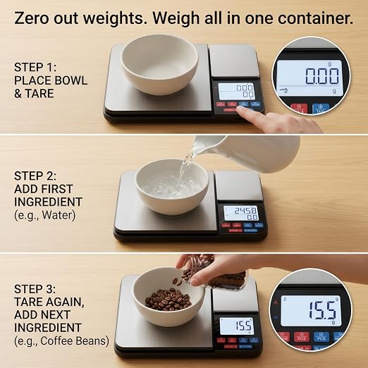 Partyreal Dual Platform Digital Kitchen Scale, High Precision Food Scale with Tare, Unit Conversion, Backlit Display, USB-C Rechargeable (Cable Included) + AAA Backup Black