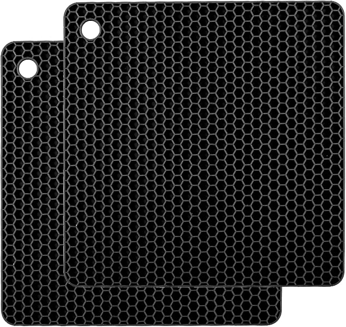 Silicone Non-Slip, Heat Resistant & Water-Trapping Trivet Mats for Hot Pots & Pans & Dishes & Cookware, Multipurpose Kitchen Table Coaster, 7.1 Inch, 2 Pcs, Black