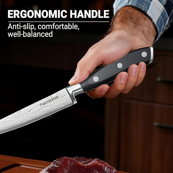 Razor Sharp 2PCS Small Kitchen Knife Set, 5 inch Utility Knife and 3.5 inch Paring Knife, High Carbon Steel Damascus Pattern Japanese Chef Knife with Full Tang Handle Design for Home Kitchen