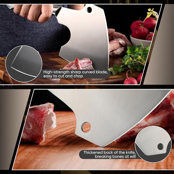 ROCOCO Bone Cutting Knife Cleaver - Hand Forged Meat Bone Butcher Knife Chopping Axe Thanksgiving Christmas Gift Idea