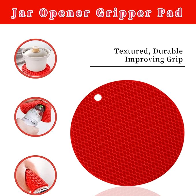 Bloss Jar Opener Can Opener Kitchen Grippers, Multi-use Lid Opener Set | Anti-skid Jar Openers for Weak hands, Seniors with Arthritis, Includes Non-slip Rubber Gripper Pad & Wine Opener, Black Red