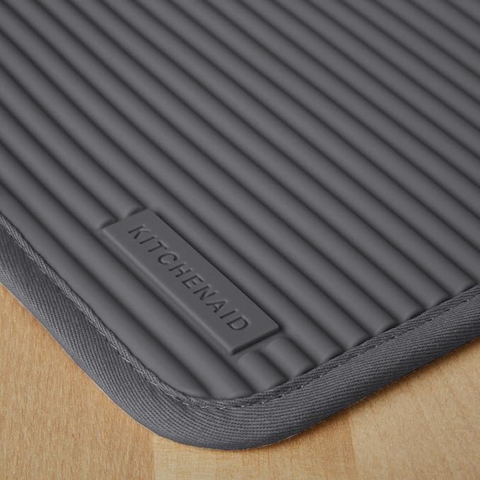KitchenAid Ribbed Soft Silicone Pot Holder 2-Pack Set, Charcoal Grey, 7"x9"