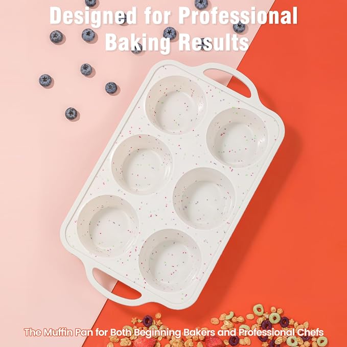 Silicone Muffin Pan with Metal Reinforced Frame - Muffin Pan for Homemade Muffins, Cupcakes, Muffin Cakes, and Bread, Oven and Dishwasher Safe (Jumbo: 6 Cups×1pack)