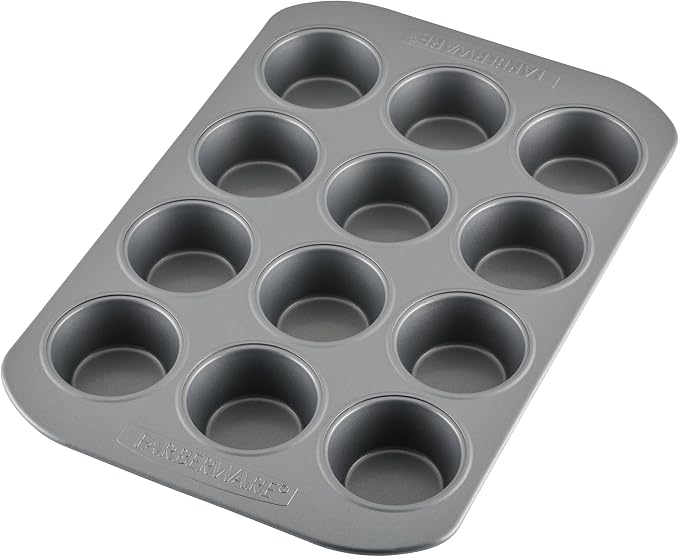 Farberware Bakeware Nonstick Muffin Pan, 12-Cup, Cupcake Baking Pan, Gray
