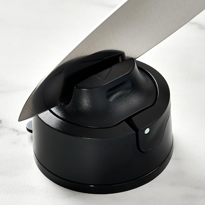 AnySharp – EVO – Hands Free Knife Sharpener - Easy to Use Sharpening Tool with Improved PowerGrip Suction Base and 20-Deg Pre-Set Angle - for All Knives: Chef's, Serrated, and Hardened Steel - Black