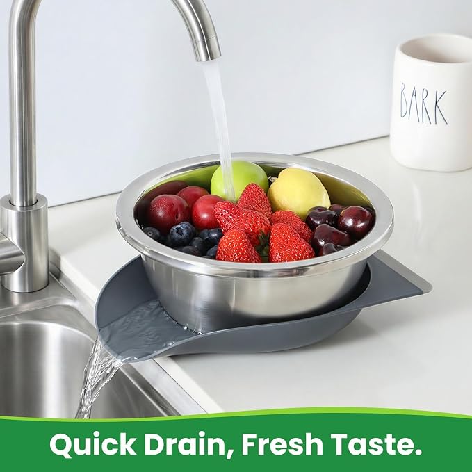 3.5QT Hands-Free 304 Stainless Steel Strainer and Colander with Self-Draining Base, Kitchen Microporous Strainers for Rice Pasta Fruits and Vegetables