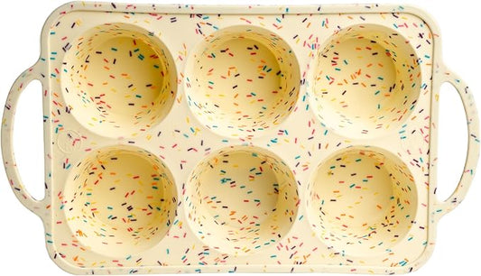BAKE BOSS Confetti Silicone Jumbo Muffin Pan 6 Cup–Non-Stick Cupcake Pans for Baking, Heavy-Duty Large Silicone Muffin Pans for Baking, BPA-Free, Easy-Release, Oven & Dishwasher Safe